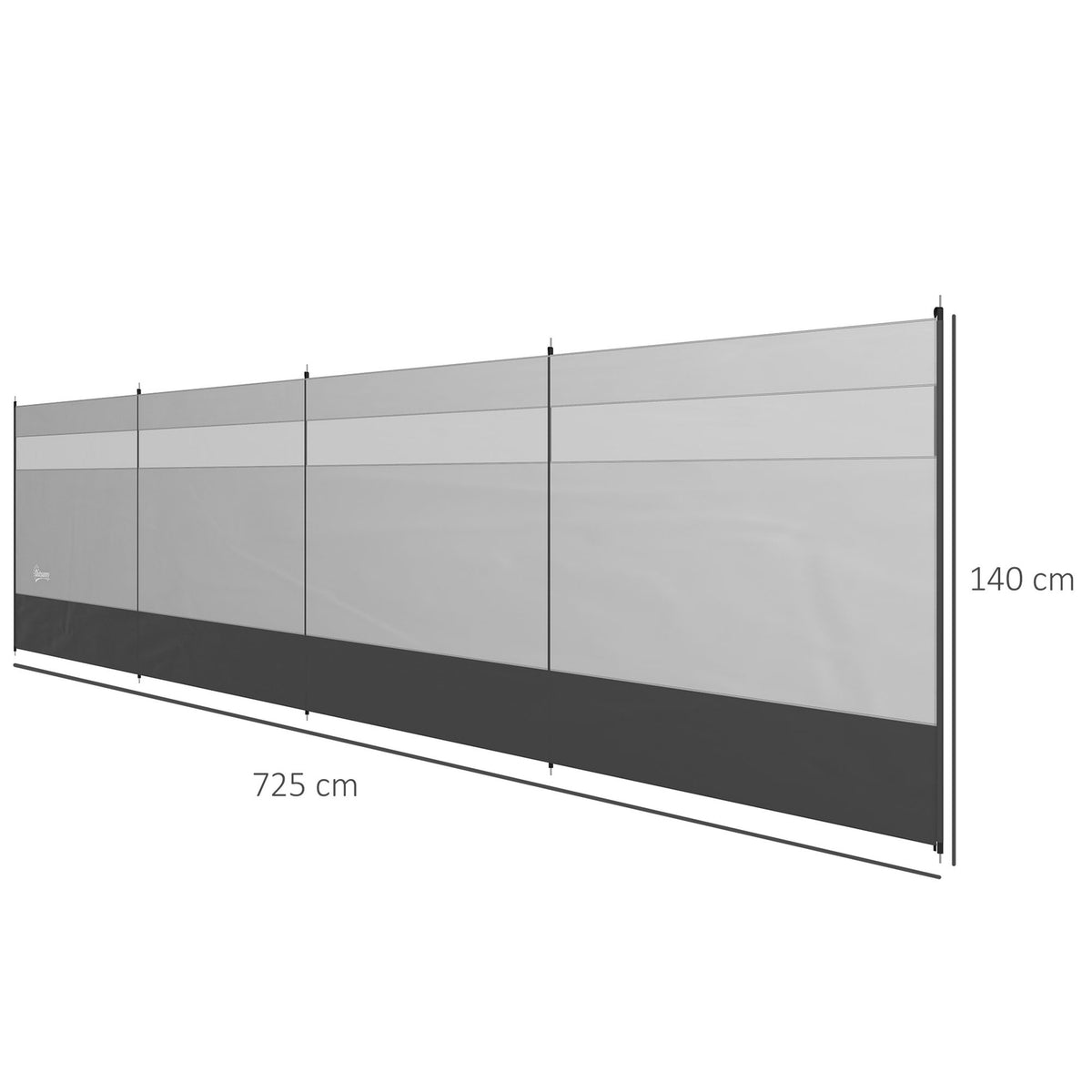 Wind protection foldable camping privacy screen with light source window pegs ropes windbreak fence beach wind protection beach protection for camping garden, beach, terrace 725 x 140 cm gray