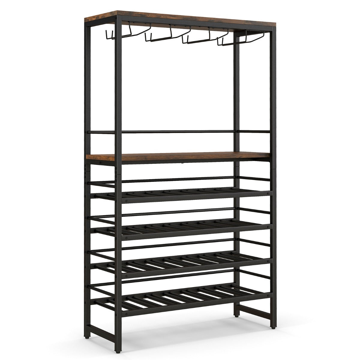 Wine Bakers Rack, 4-Tier Storage, Stemware Holder