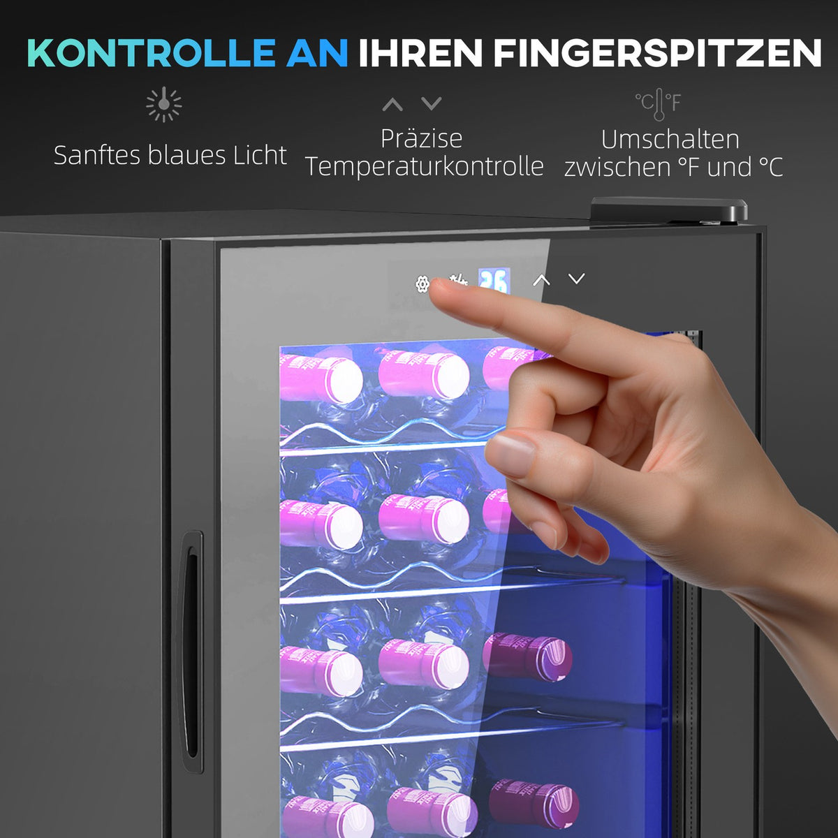 Wine Fridge 20 Bottles 53L 5-18℃ Compressor Drinks Fridge with Anti-UV Glass Door, Bottle Fridge with LED Light, Small Wine Cabinet with Touch Screen Black