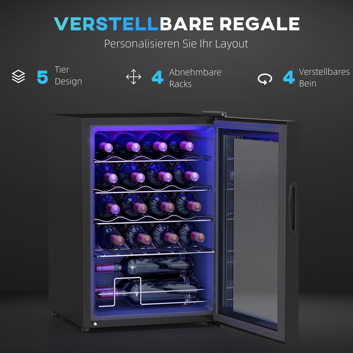 Wine Fridge 20 Bottles 53L 5-18℃ Compressor Drinks Fridge with Anti-UV Glass Door, Bottle Fridge with LED Light, Small Wine Cabinet with Touch Screen Black