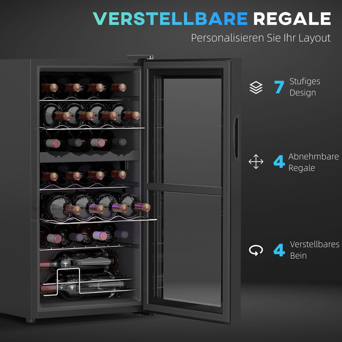 Wine Fridge 2 Zones 28 Bottles 74L 5-18℃ Compressor Drinks Fridge with LED Light, Anti-UV Glass Door, Small Wine Cabinet Bottle Fridge with Touch Screen Black