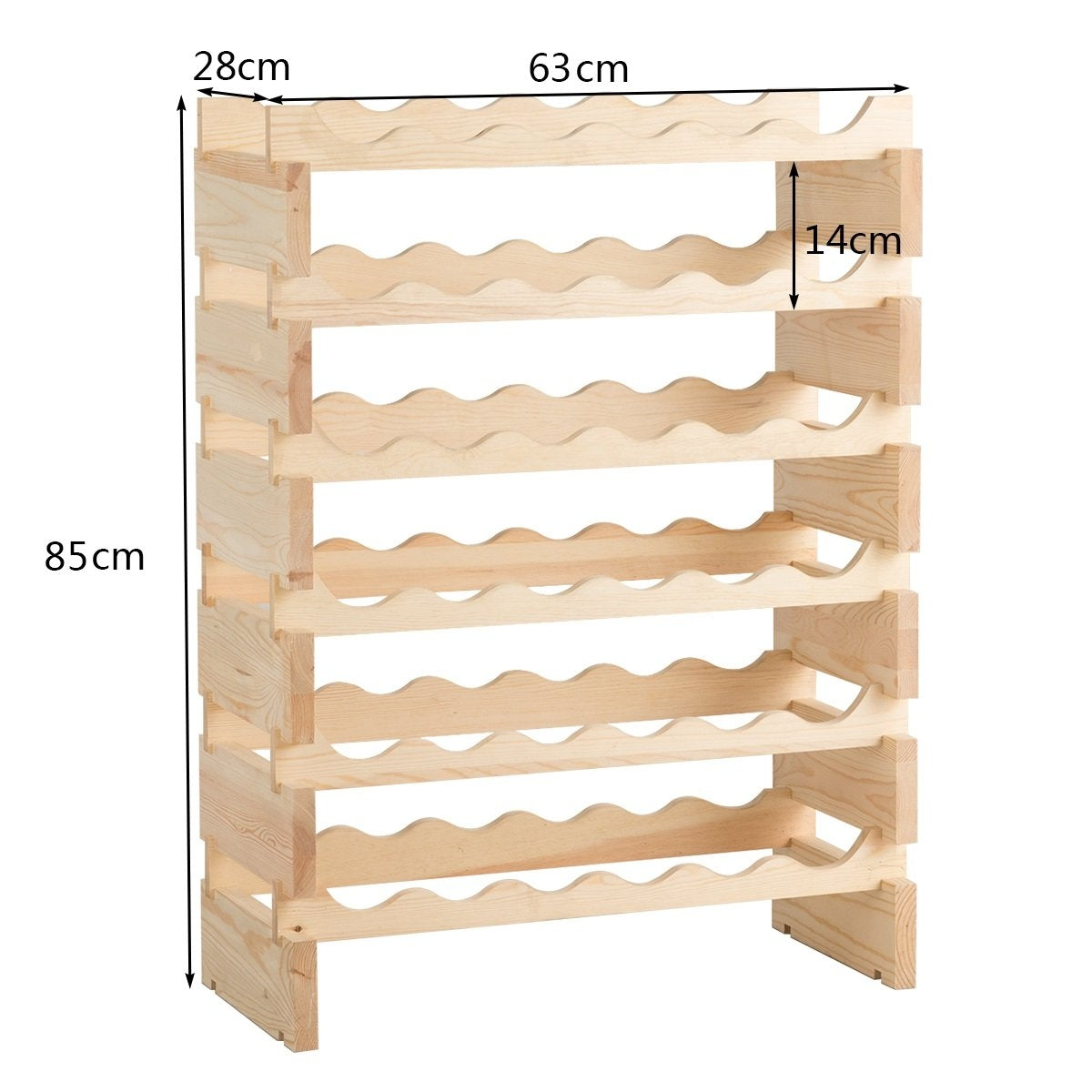Wine Rack, 36-Bottle Capacity, Pine Wood, Stackable