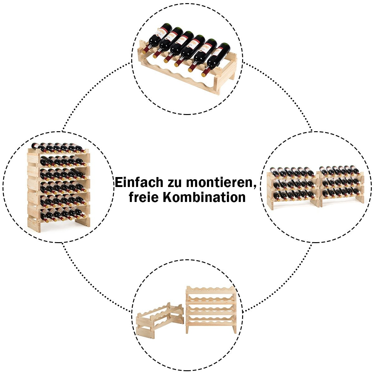 Wine Rack, 36-Bottle Capacity, Pine Wood, Stackable