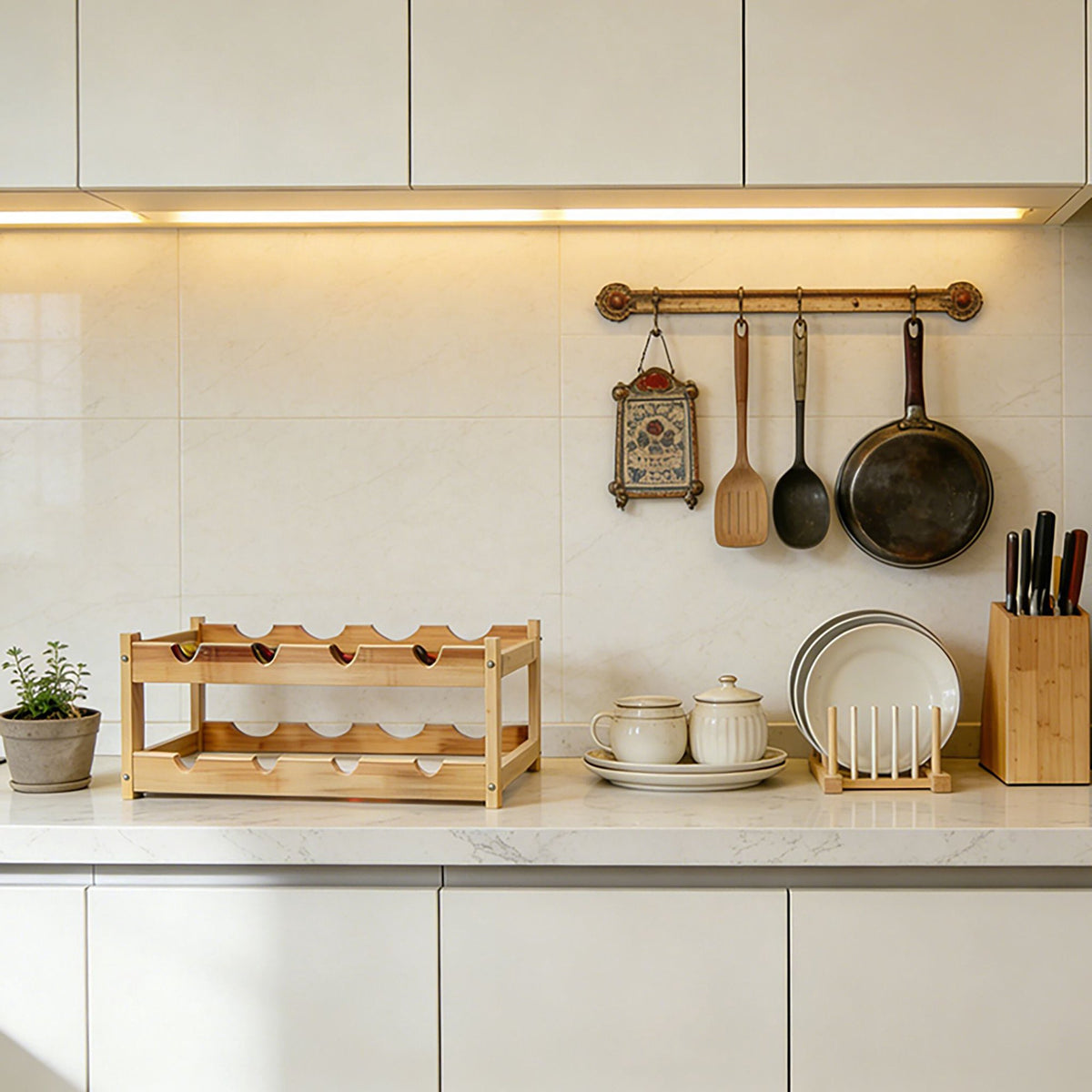 Wine Rack, Bamboo Bottle Holder for Kitchen or Bar