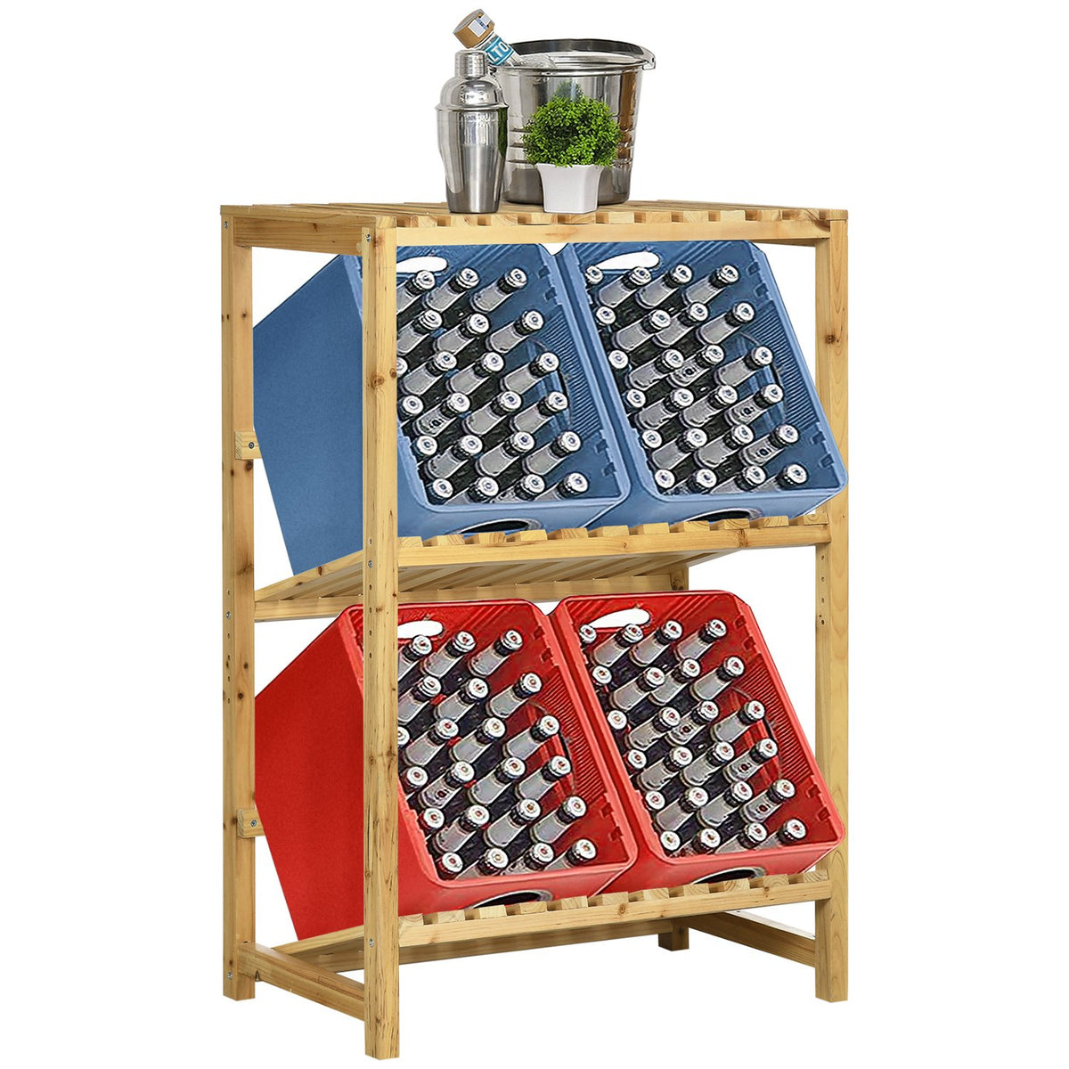 Wine Rack Bottle Rack, Wine Holder With 2 Tilted Shelves, Standing Shelf For Patio & Garden, Natural, 74X45X111 Cm