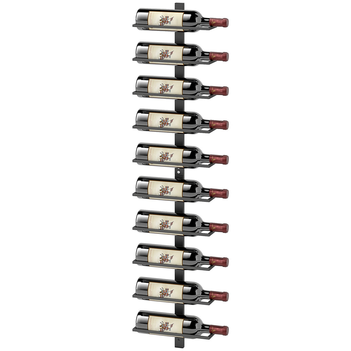 Wine Rack Bottle Rack for 10 Wine Bottles, Wall Mounted Bottle Holder Steel Storage Rack, Wine Bottle Rack for Kitchen, Dining Room Black