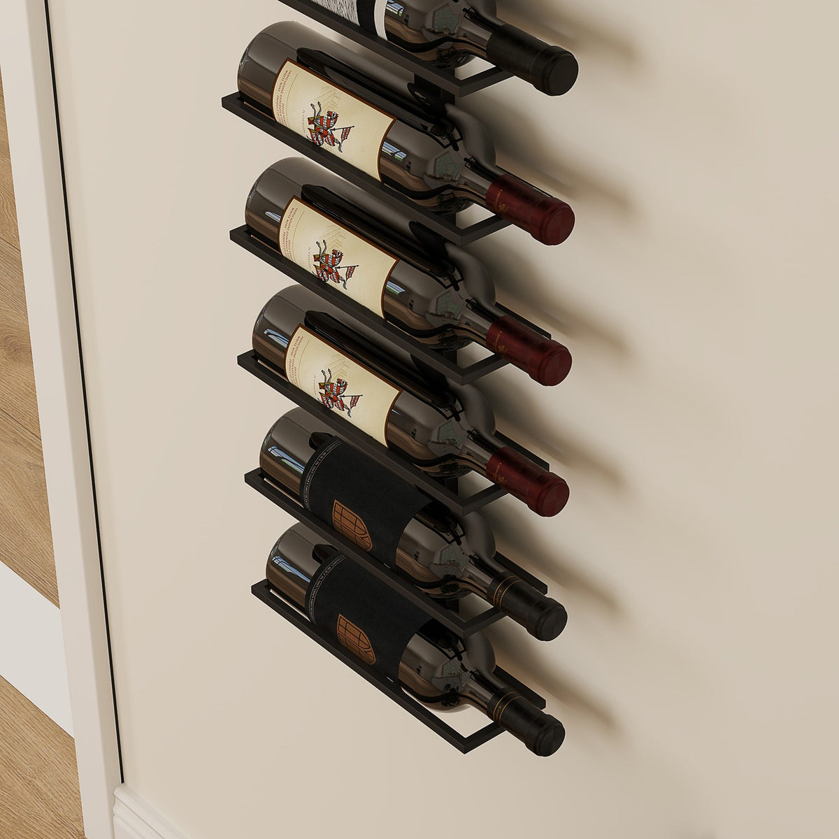 Wine Rack Bottle Rack for 10 Wine Bottles, Wall Mounted Bottle Holder Steel Storage Rack, Wine Bottle Rack for Kitchen, Dining Room Black
