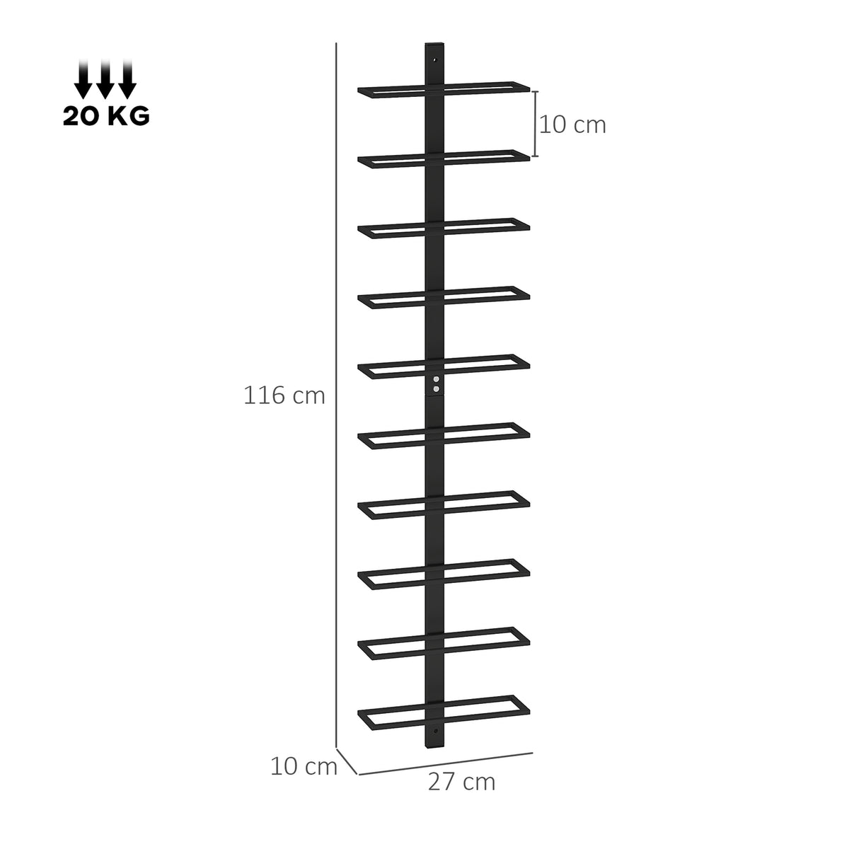 Wine Rack Bottle Rack for 10 Wine Bottles, Wall Mounted Bottle Holder Steel Storage Rack, Wine Bottle Rack for Kitchen, Dining Room Black