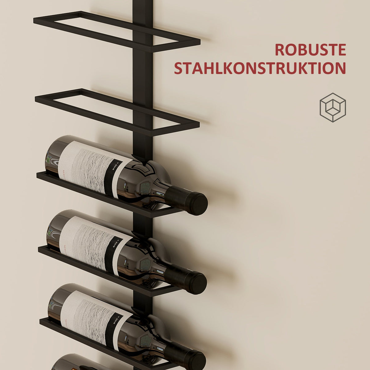 Wine Rack Bottle Rack for 10 Wine Bottles, Wall Mounted Bottle Holder Steel Storage Rack, Wine Bottle Rack for Kitchen, Dining Room Black