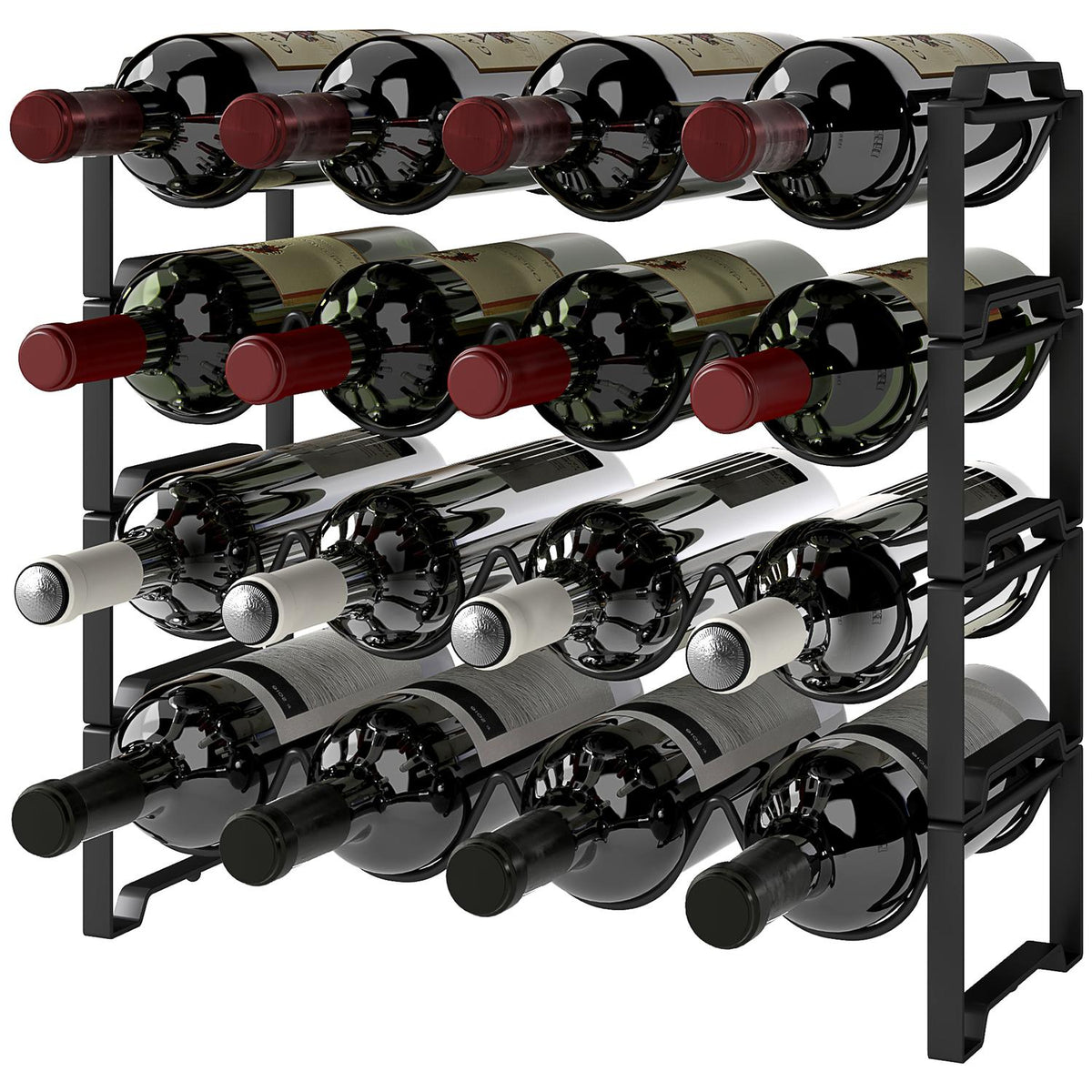 Wine Rack Bottle Rack for 16 Wine Bottles, Bottle Holder Storage Rack Made of Metal, Wine Bottle Rack for Kitchen, Dining Room Black