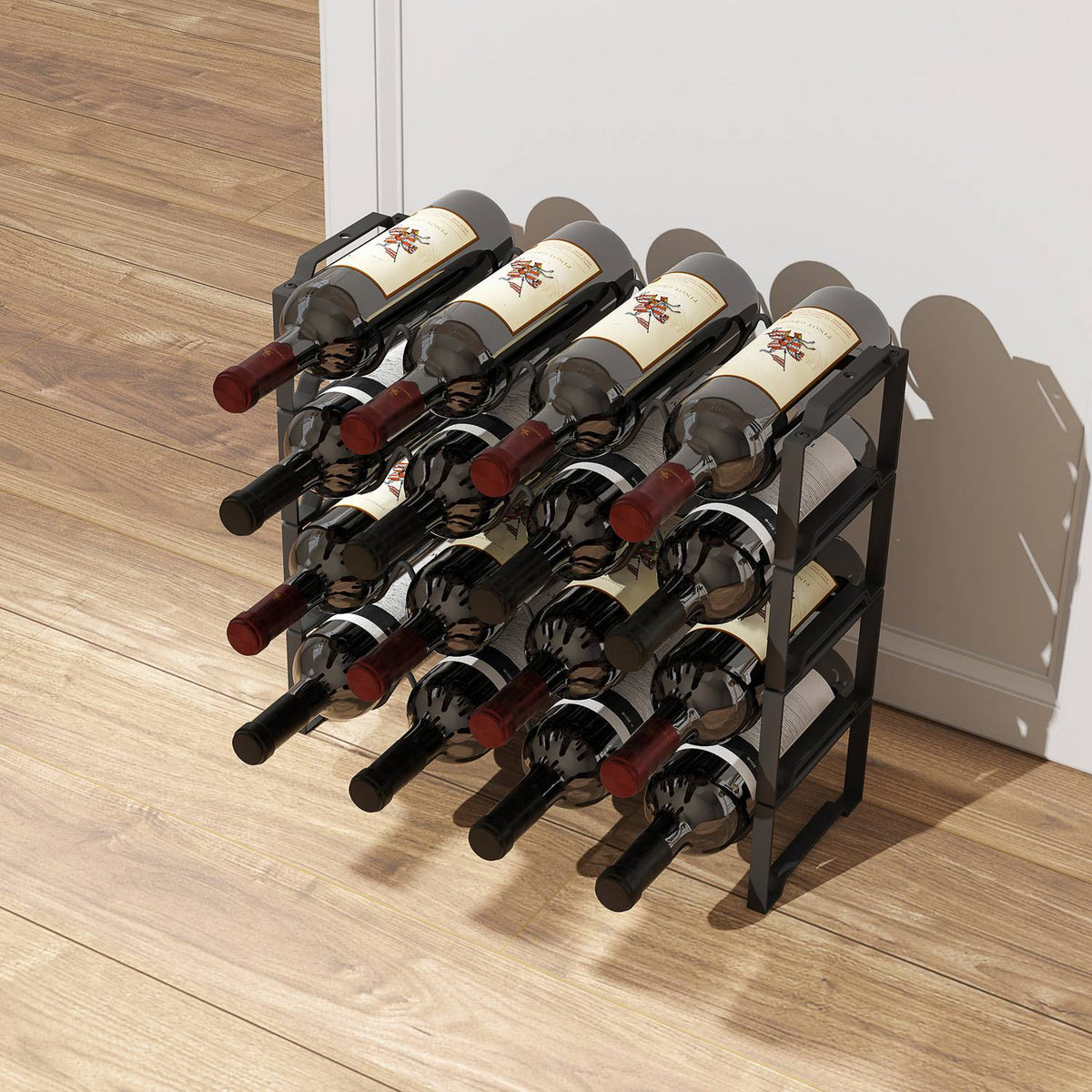 Wine Rack Bottle Rack for 16 Wine Bottles, Bottle Holder Storage Rack Made of Metal, Wine Bottle Rack for Kitchen, Dining Room Black