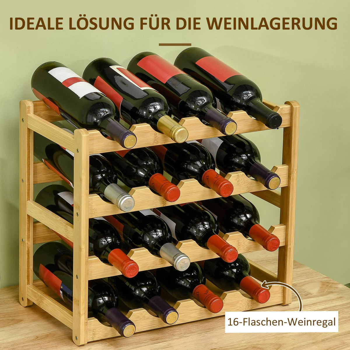 Wine Rack Bottle Stand Bamboo Natural Wood 16 Bottles 43X23.5X38Cm