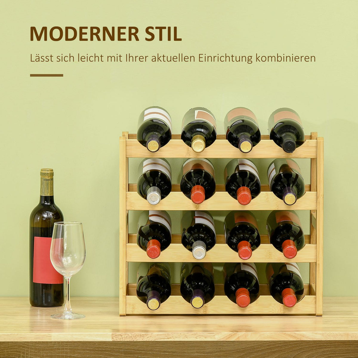 Wine Rack Bottle Stand Bamboo Natural Wood 16 Bottles 43X23.5X38Cm