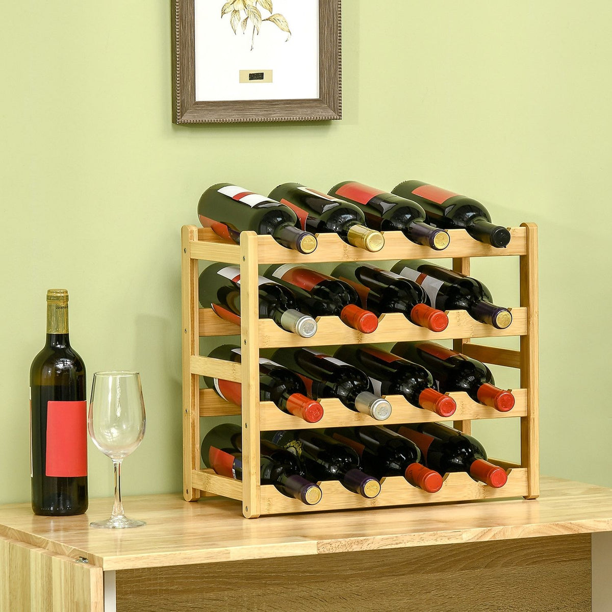 Wine Rack Bottle Stand Bamboo Natural Wood 16 Bottles 43X23.5X38Cm