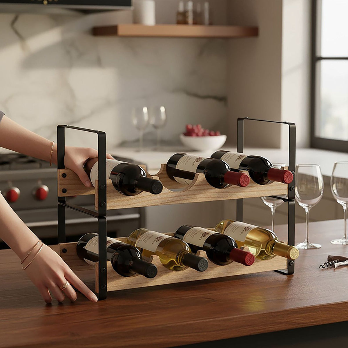 Wine Rack, Industrial Style, Holds 8 Bottles