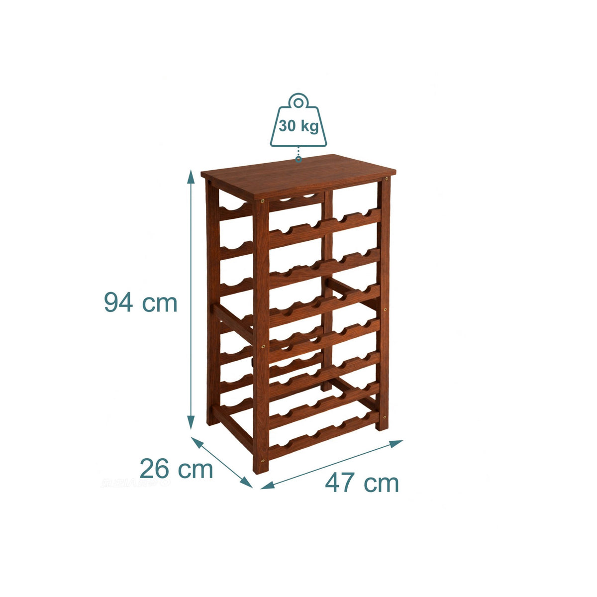 Wine Rack, Walnut Wood, Holds 28 Bottles