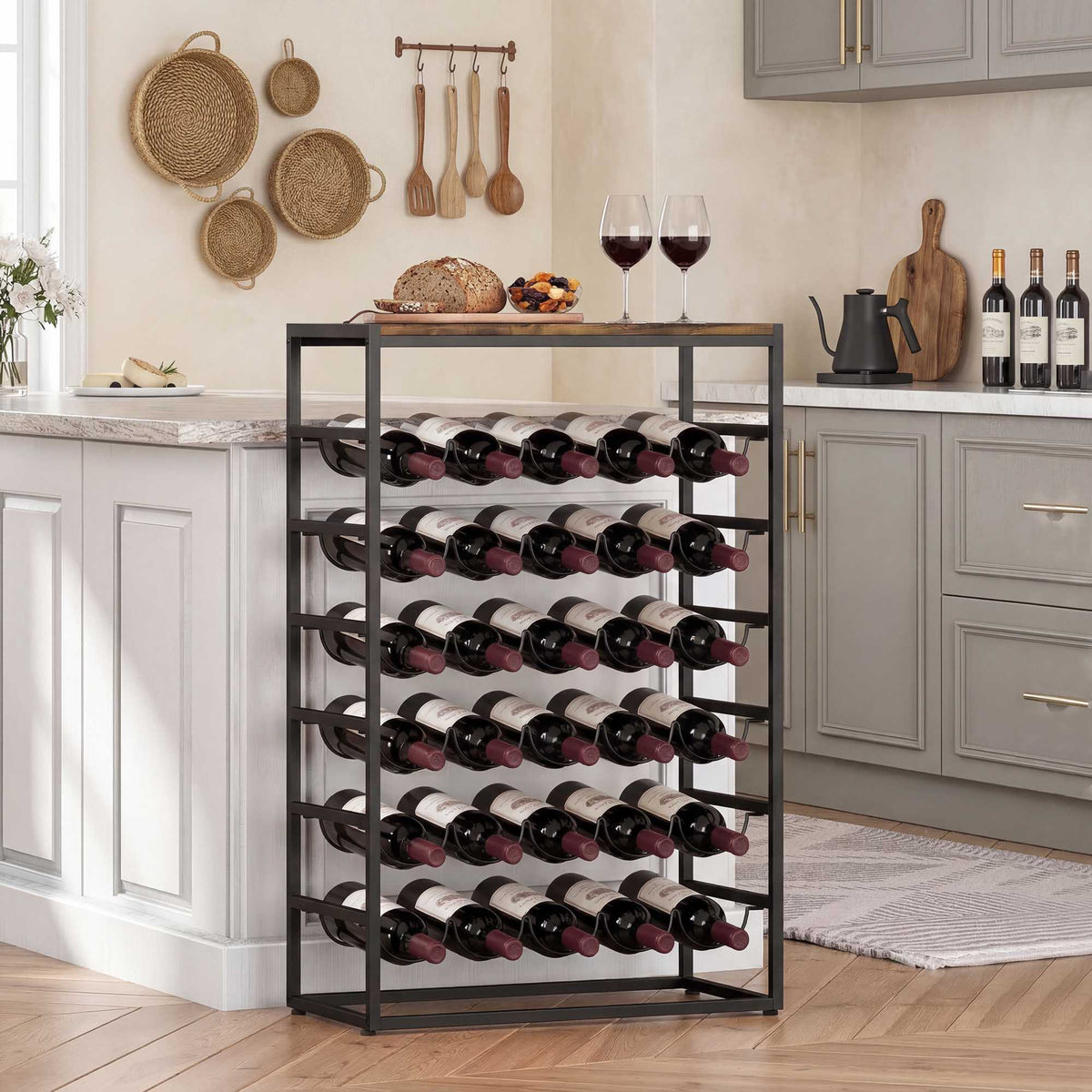Wine Rack for 30 Bottles, Metal, Rustic Brown, 59x30x88.5 cm
