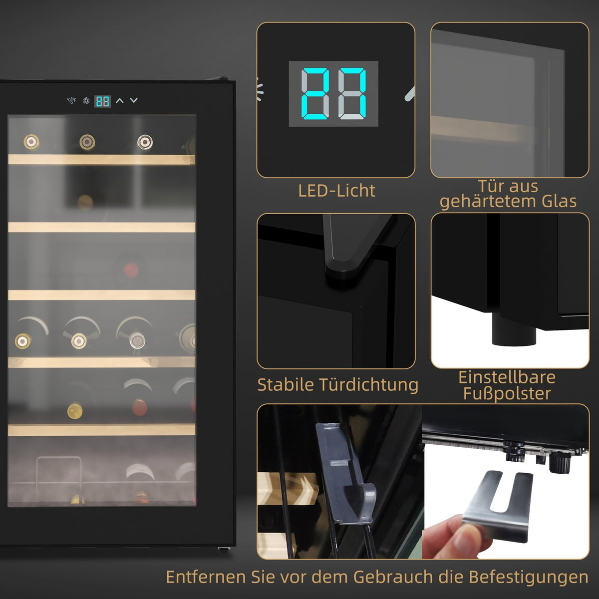 Wine Refrigerator, 65 L Beverage Refrigerator For 24 Bottles, Bottle Refrigerator, Wine Climate Cabinet With Interior Lighting, 5-20°C, Touch, Black