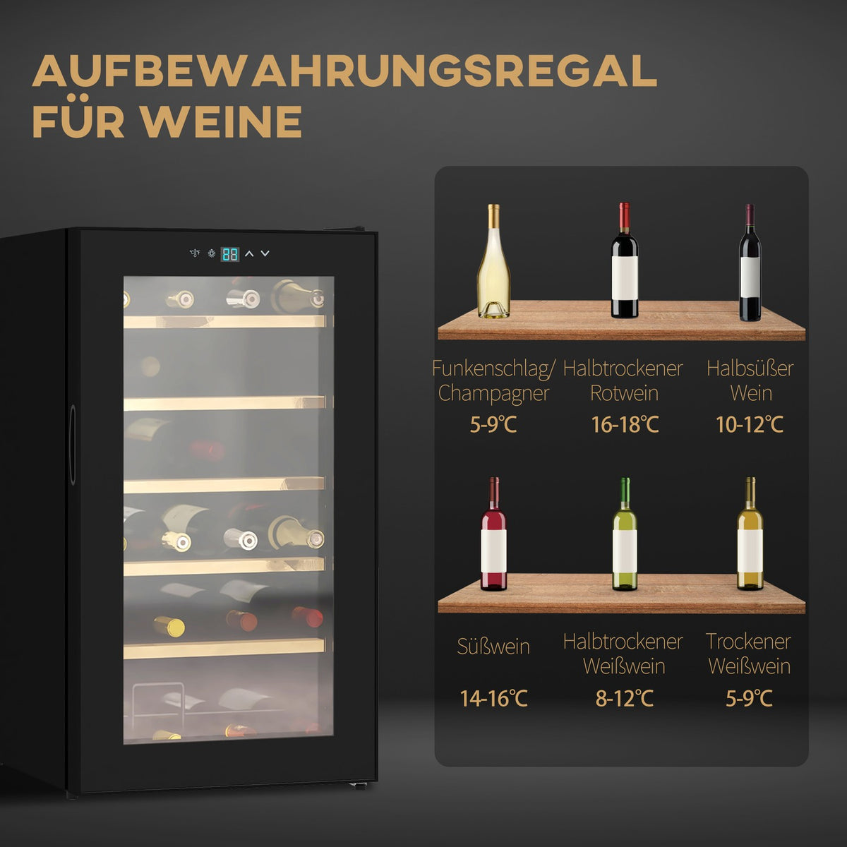 Wine Refrigerator, 65 L Beverage Refrigerator For 24 Bottles, Bottle Refrigerator, Wine Climate Cabinet With Interior Lighting, 5-20°C, Touch, Black