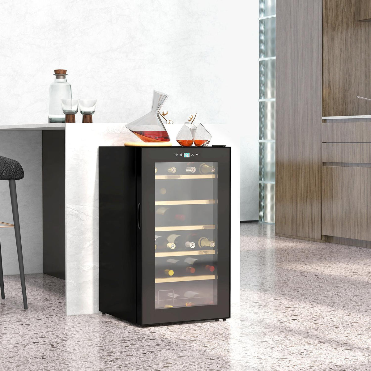 Wine Refrigerator, 65 L Beverage Refrigerator For 24 Bottles, Bottle Refrigerator, Wine Climate Cabinet With Interior Lighting, 5-20°C, Touch, Black