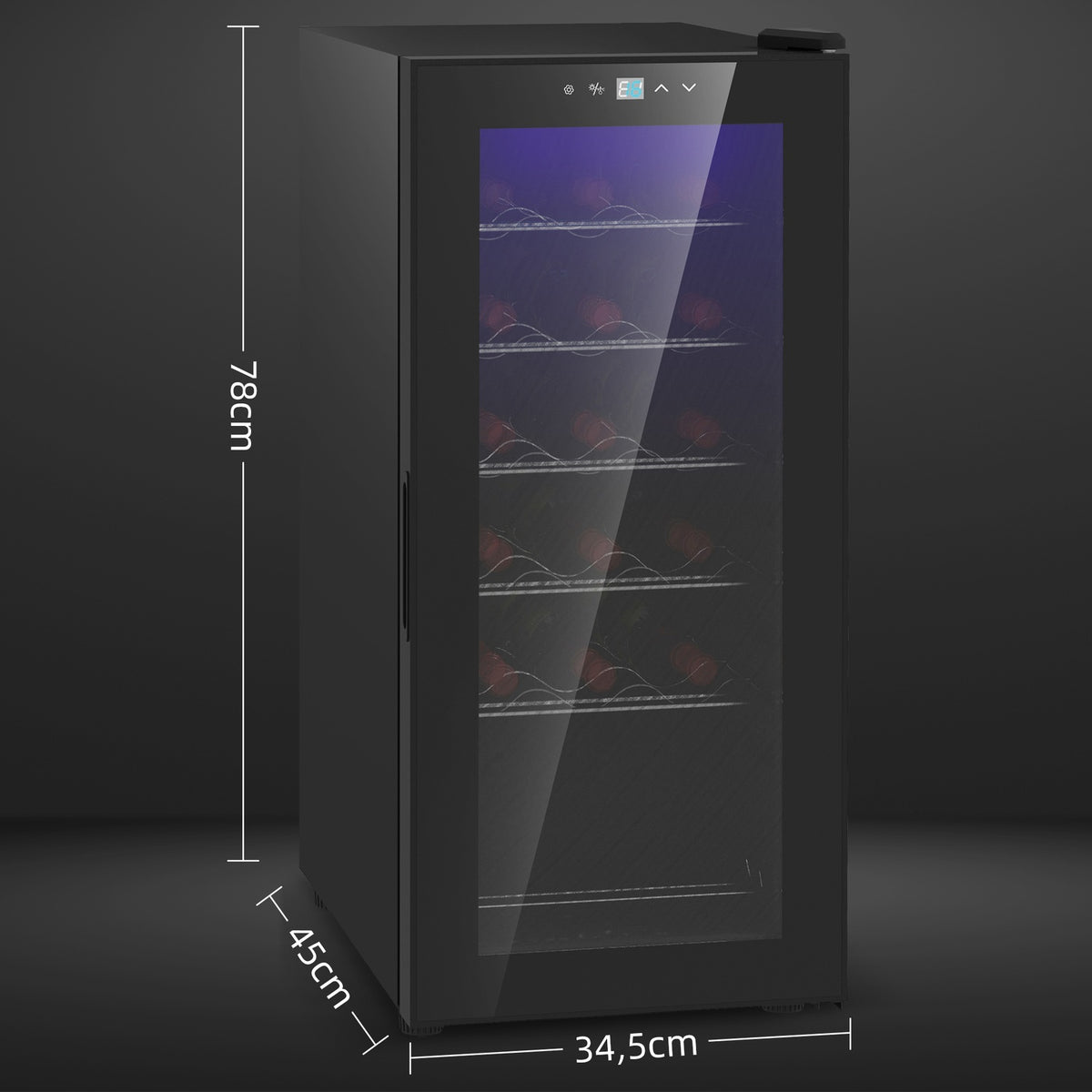 Wine fridge, compressor for 18 bottles, 50 L drinks fridge with glass door, 5-18°, bottle fridge with touch switch