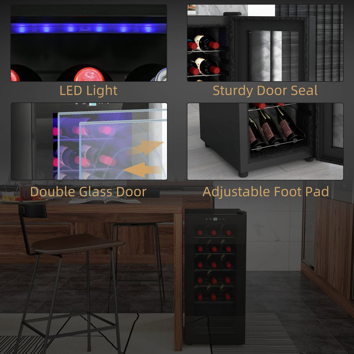 Wine fridge, compressor for 18 bottles, 50 L drinks fridge with glass door, 5-18°, bottle fridge with touch switch