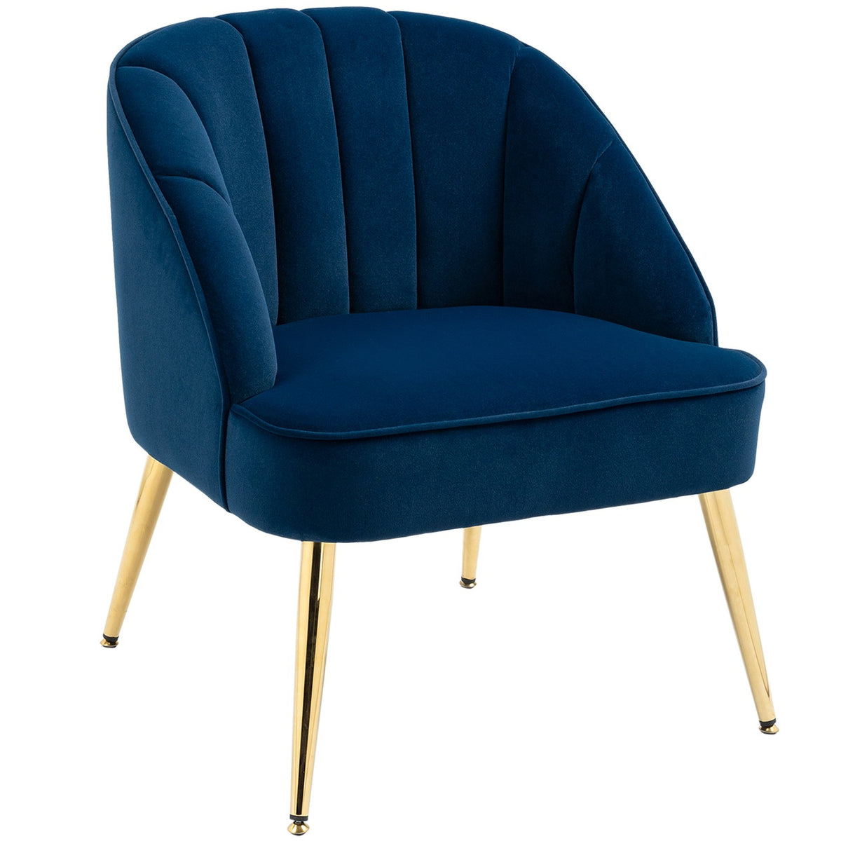 Wing Chair, Lounge Chair, Upholstered Chair With Velvet Look, Relaxation Chair, Armchair With Steel Legs, Make-Up Chair, Dark Blue, 65 X 64 X 77 Cm