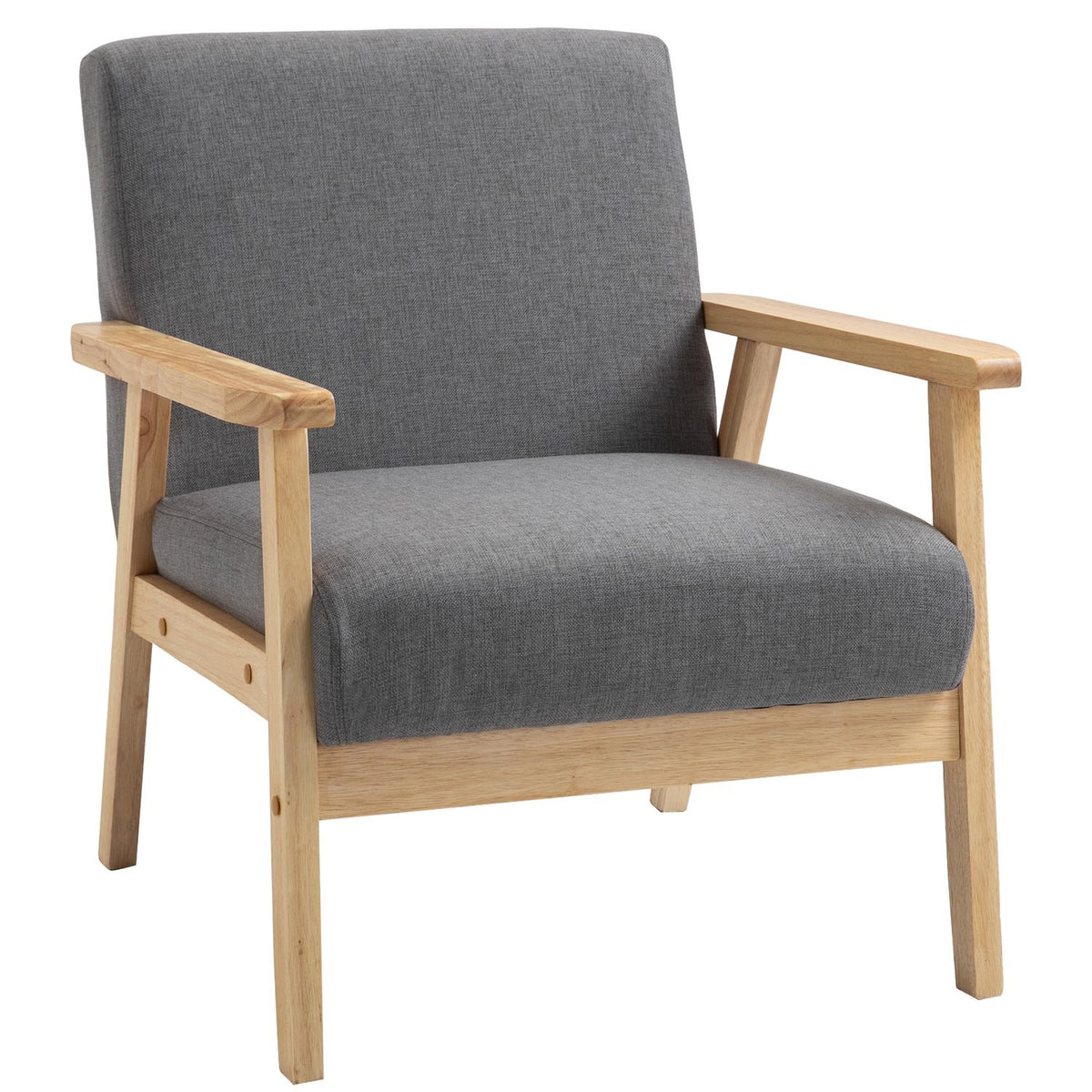Wing Chair, Lounge Chair With Armrests, Dining Chair, Relaxation Chair In Linen Look, Upholstered Chair, Solid Wood Frame, Gray, 64 X 70 X 72 Cm