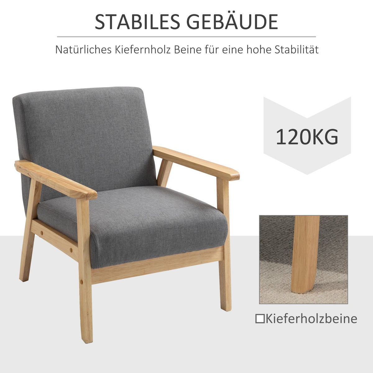 Wing Chair, Lounge Chair With Armrests, Dining Chair, Relaxation Chair In Linen Look, Upholstered Chair, Solid Wood Frame, Gray, 64 X 70 X 72 Cm