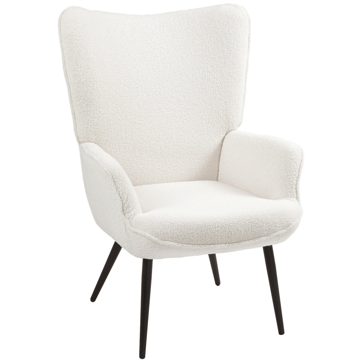 Wing Chair, Padded Relax Chair with Armrest, Metal Legs, Lounge Chair for Living Room, Bedroom, Cream White