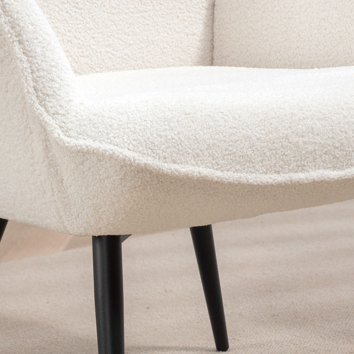 Wing Chair, Padded Relax Chair with Armrest, Metal Legs, Lounge Chair for Living Room, Bedroom, Cream White