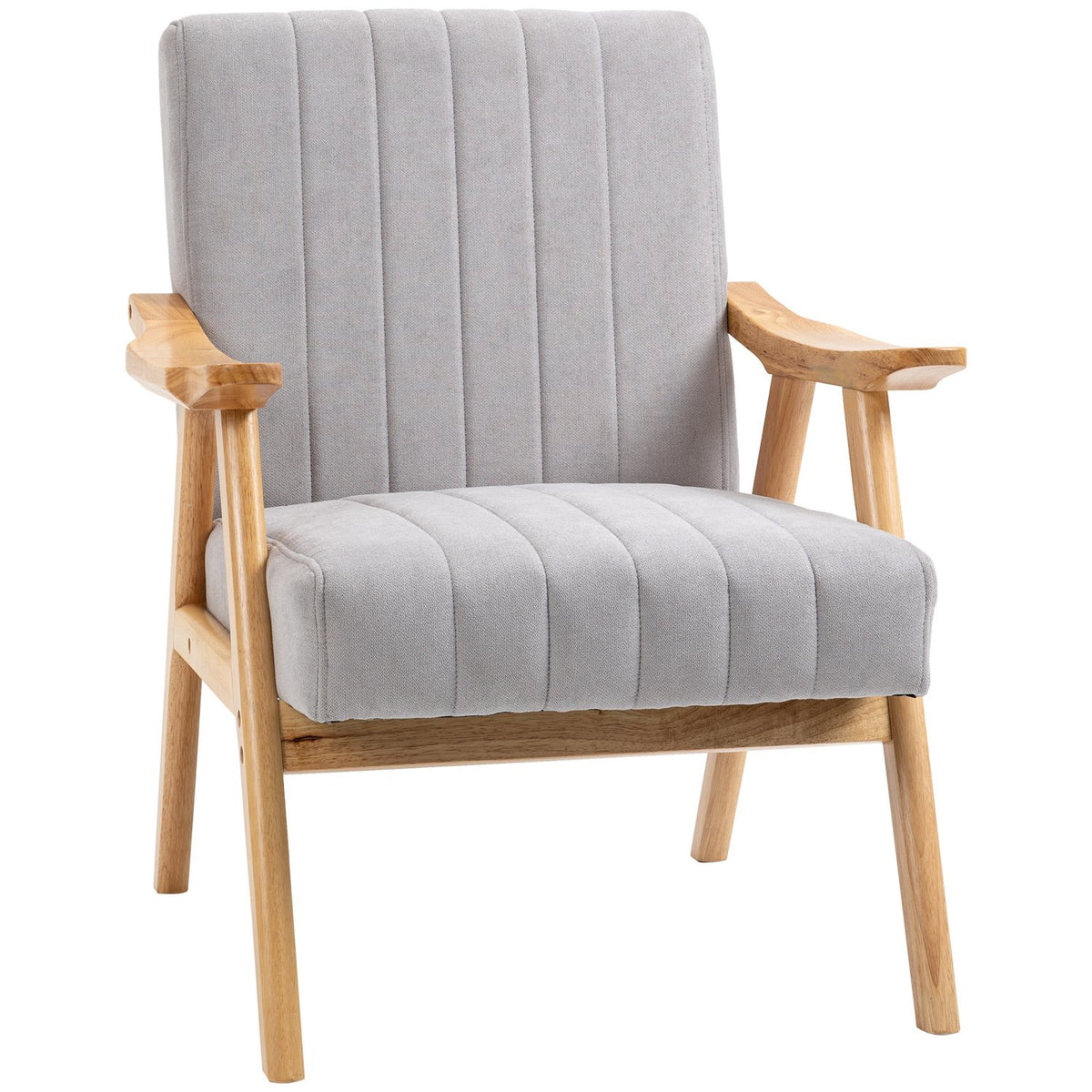 Wing Chair, Upholstered Chair With Armrests, Lounge Chair In Velvet Look, Relaxation Chair With Scandi Design, Armchair, Rubber Wood Legs, Light Gray
