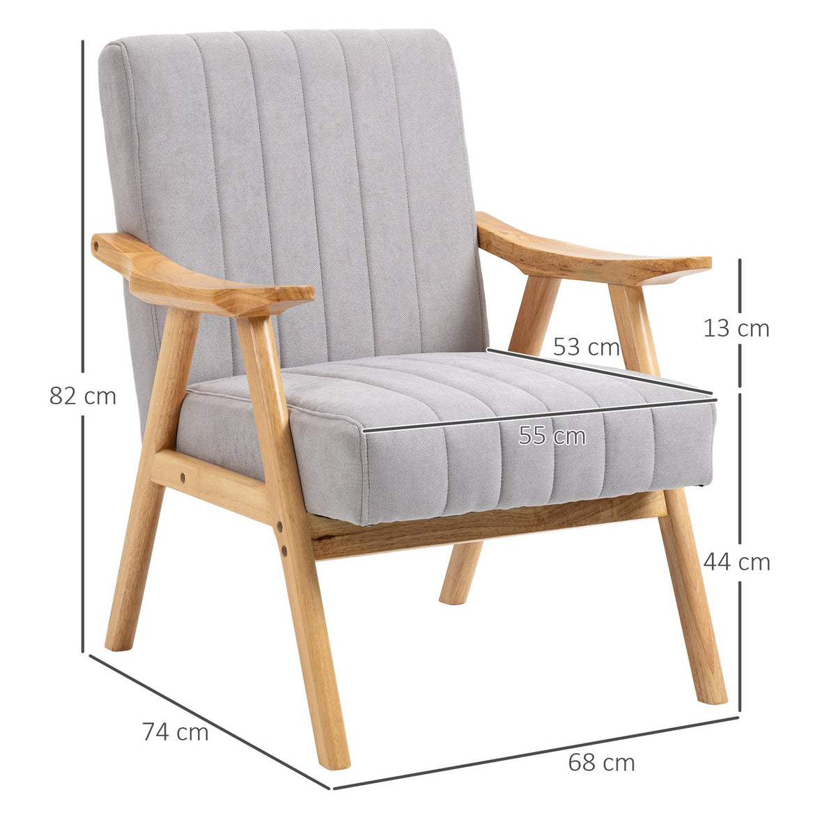 Wing Chair, Upholstered Chair With Armrests, Lounge Chair In Velvet Look, Relaxation Chair With Scandi Design, Armchair, Rubber Wood Legs, Light Gray