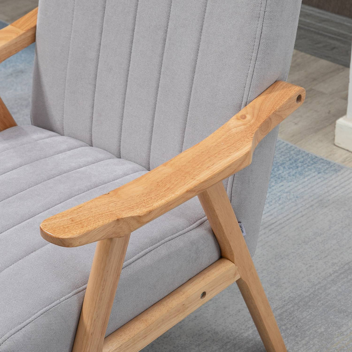 Wing Chair, Upholstered Chair With Armrests, Lounge Chair In Velvet Look, Relaxation Chair With Scandi Design, Armchair, Rubber Wood Legs, Light Gray