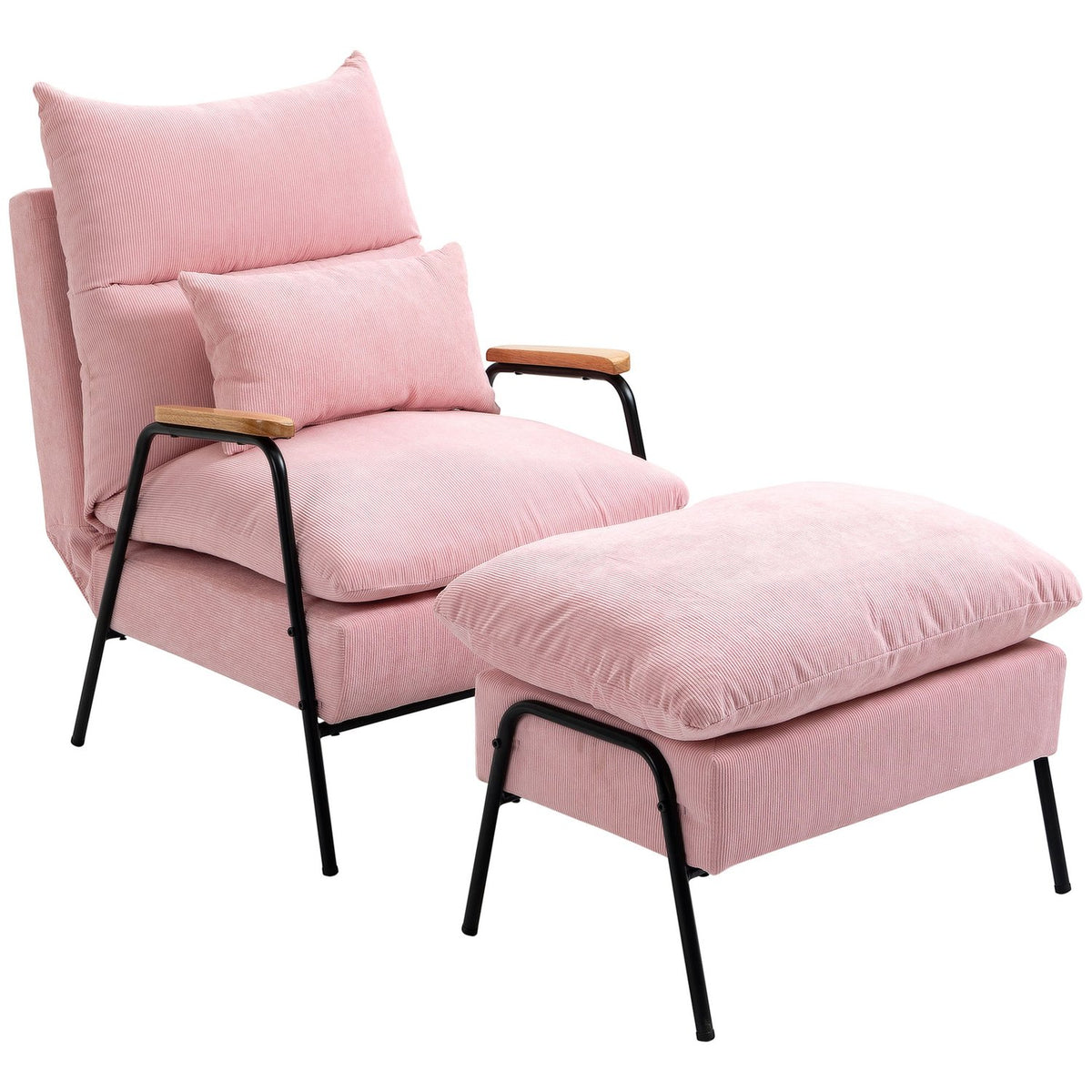 Wing Chair With Stool And Reclining Backrest, Relaxation Chair, Tv Chair, Upholstered Chair, Pink, 68X91.5X88Cm