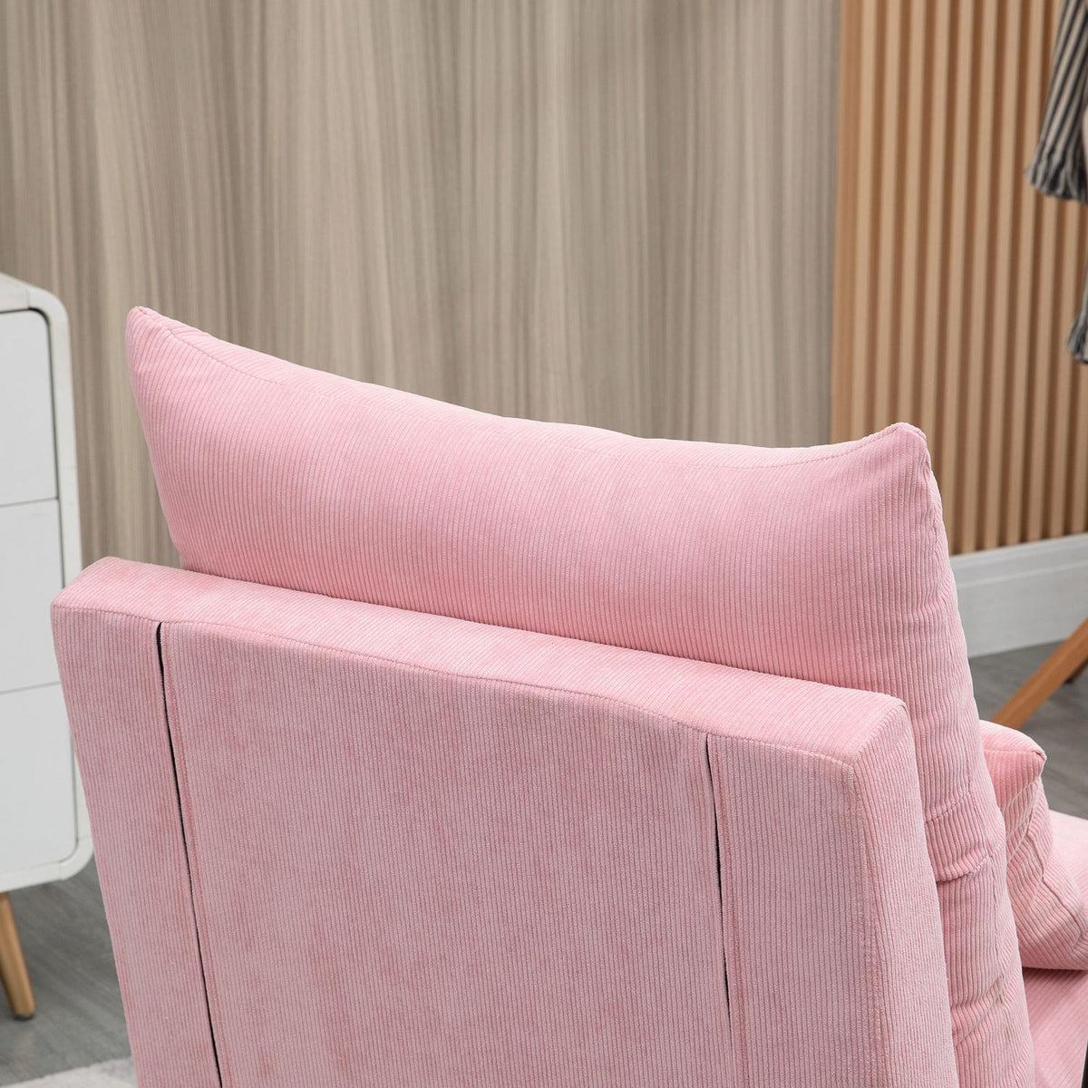 Wing Chair With Stool And Reclining Backrest, Relaxation Chair, Tv Chair, Upholstered Chair, Pink, 68X91.5X88Cm