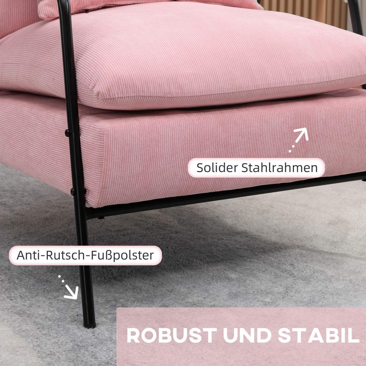 Wing Chair With Stool And Reclining Backrest, Relaxation Chair, Tv Chair, Upholstered Chair, Pink, 68X91.5X88Cm
