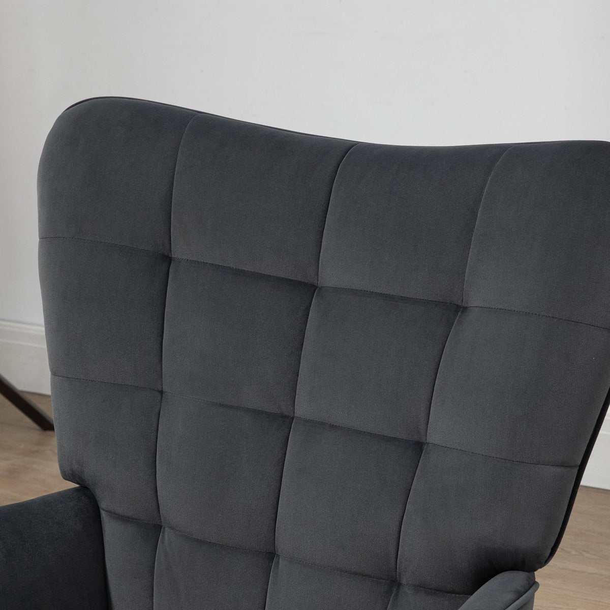 Wing Chair With Stool, Lounge Chair, Relaxation Chair, Upholstered Chair With Velvet Look Up To 120 Kg, For Living Room, Dark Gray