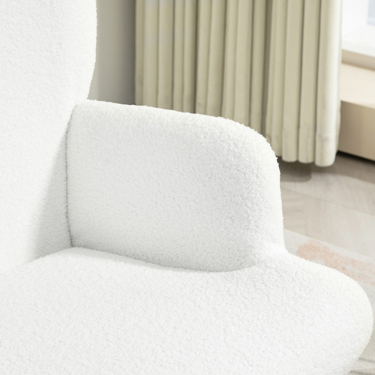 Wing Chair with Stool, Chair with Sherpa Cover, High Back, Lounge Chair with Armrest, Steel Legs for Living Room, Bedroom, White