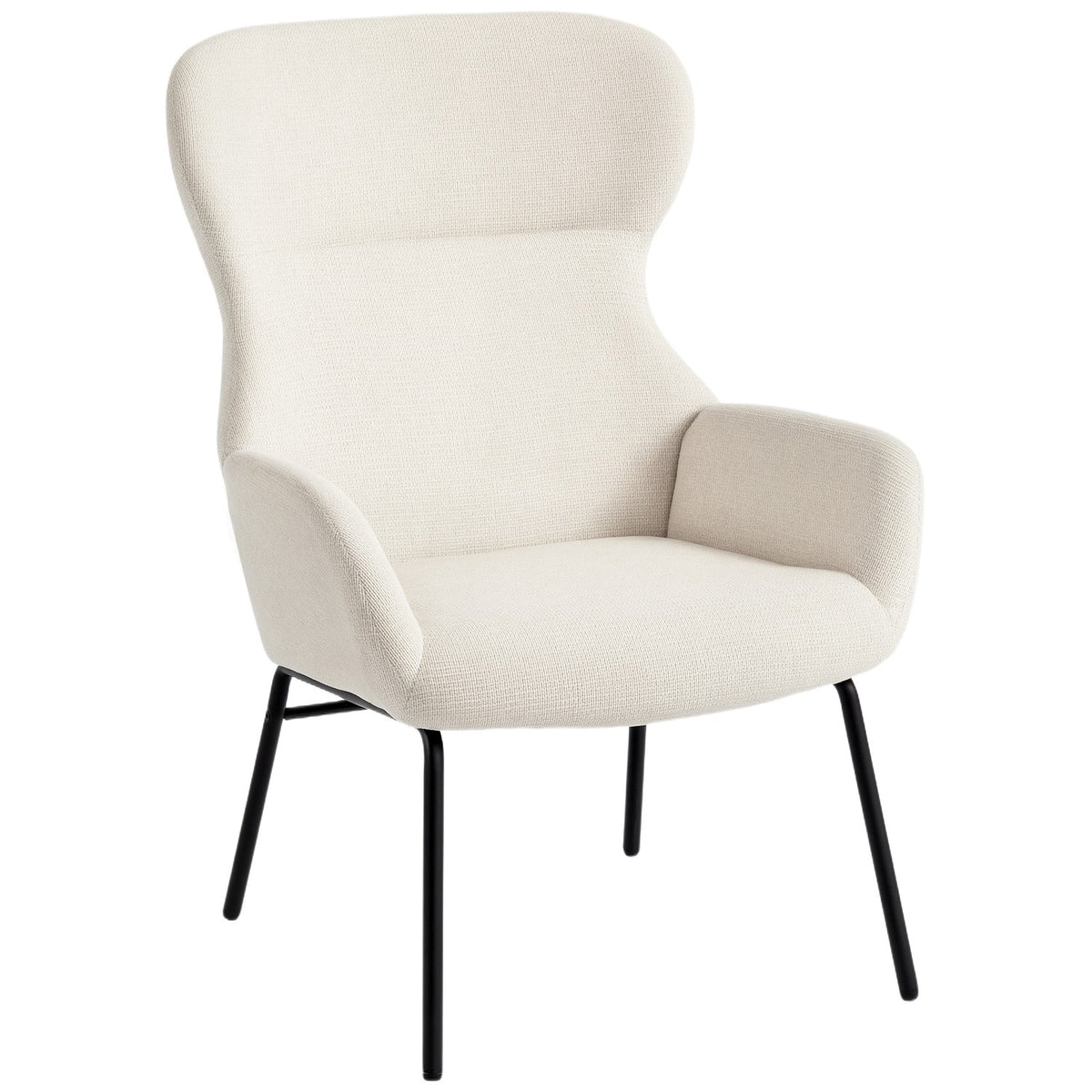Wingback Chair, High Back, Thick Cushion, Steel Legs, Cream