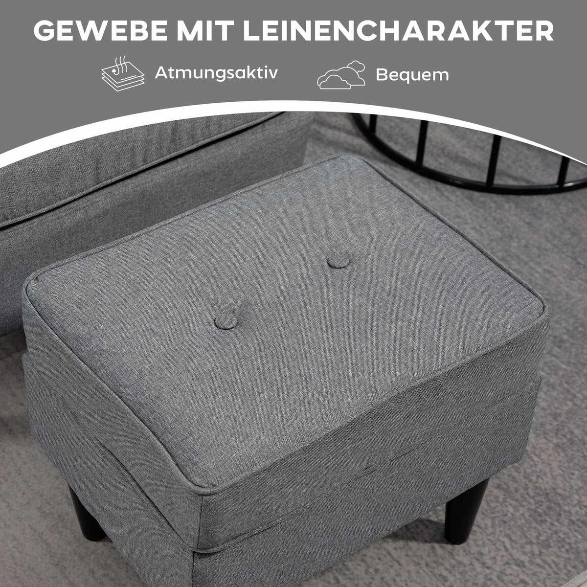Wingback Chair with Ottoman, Gray Fabric, Rubberwood Legs
