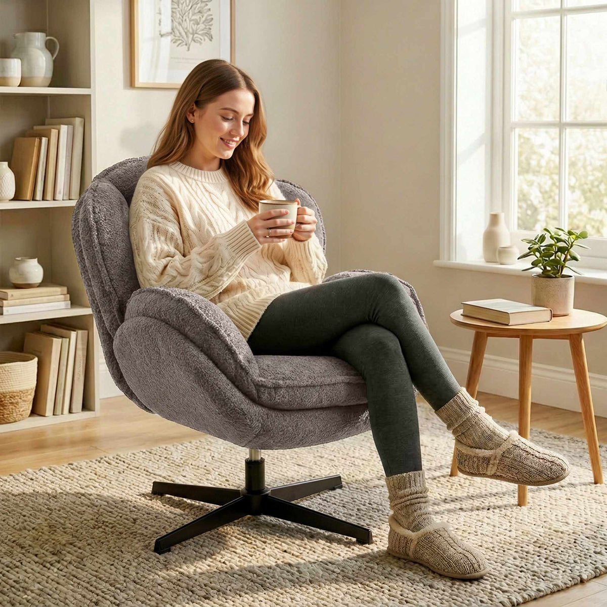 Wingback Velvet Armchair with 360 Swivel, Grey