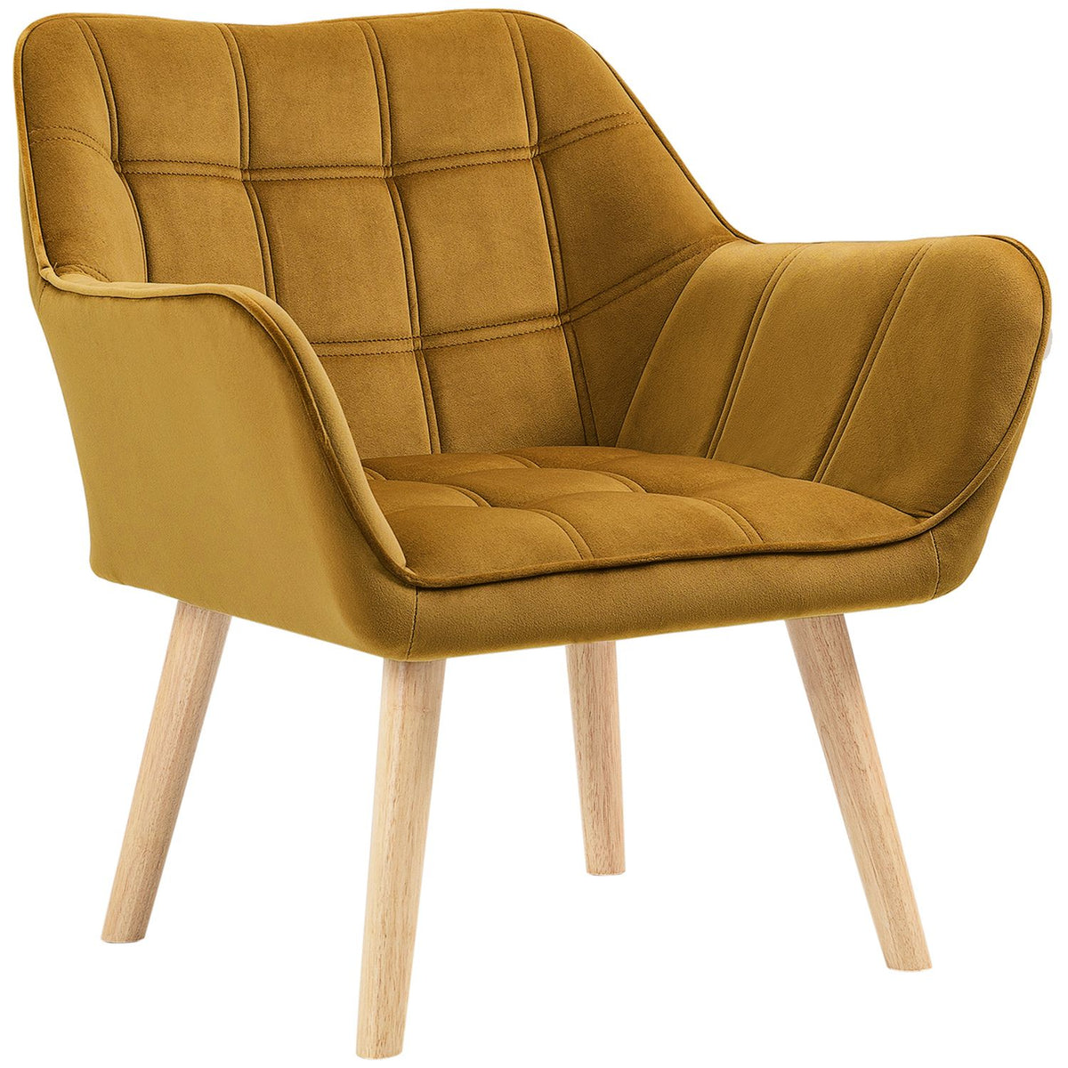 Wing chair single chair relaxation chair with velvet, Scandinavian, raised legs, velvet-like polyester, yellow 67x61.5x71 cm
