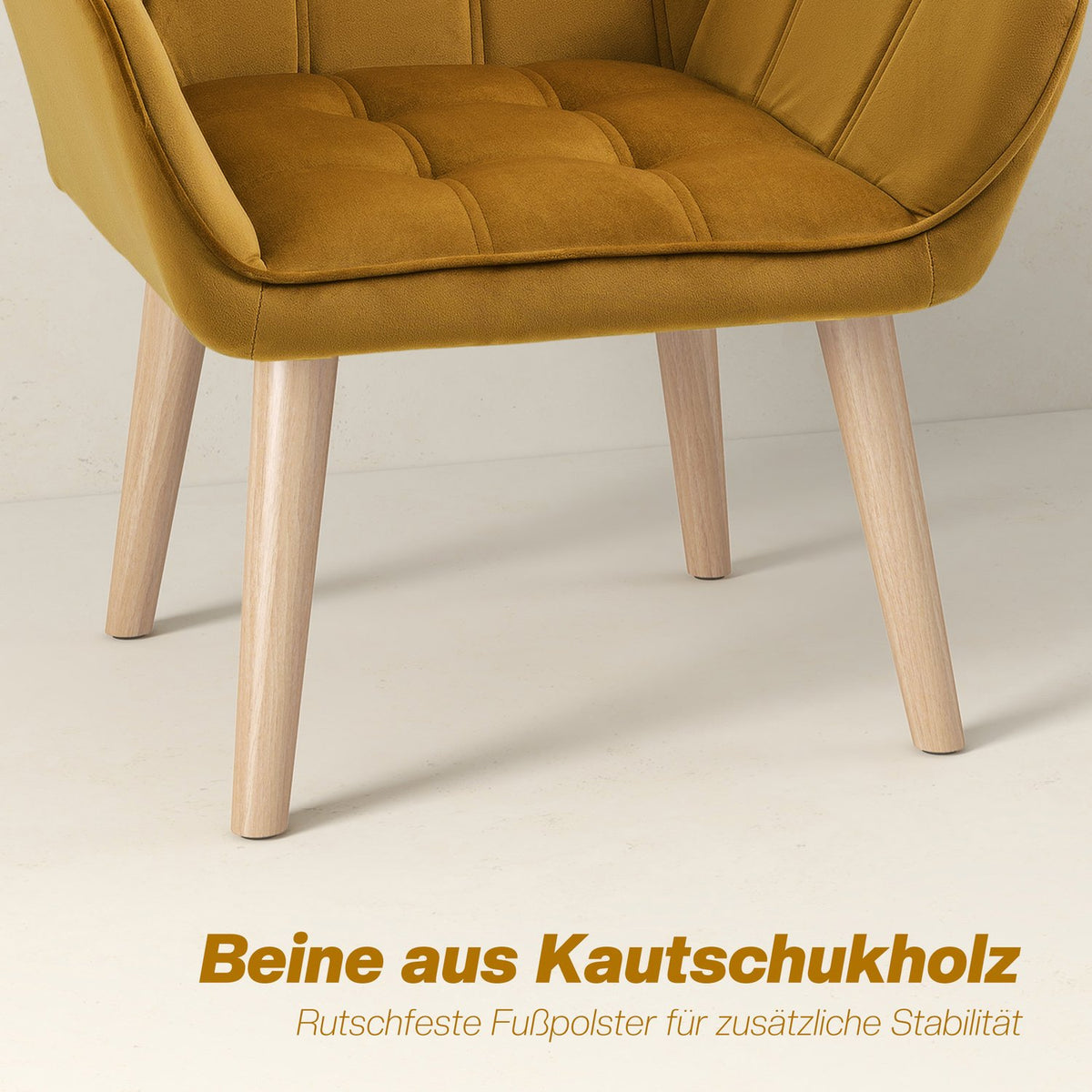 Wing chair single chair relaxation chair with velvet, Scandinavian, raised legs, velvet-like polyester, yellow 67x61.5x71 cm