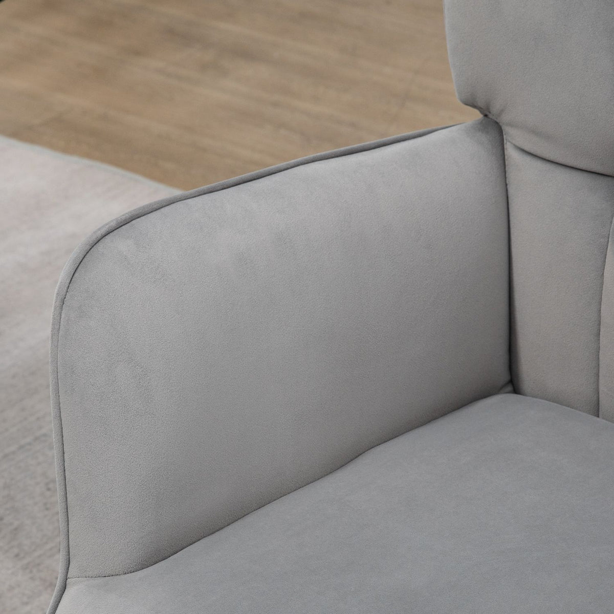 Wing chair with stool, lounge chair, relaxation chair, upholstered chair with velvet look, TV chair, dining room chair up to 120 kg, light gray