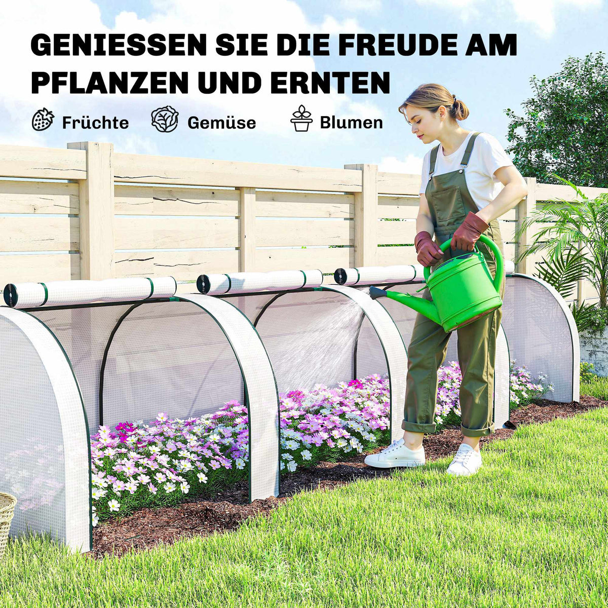 Winterproof Greenhouse with Roll-Up Zipper Doors, 395x100x80 cm