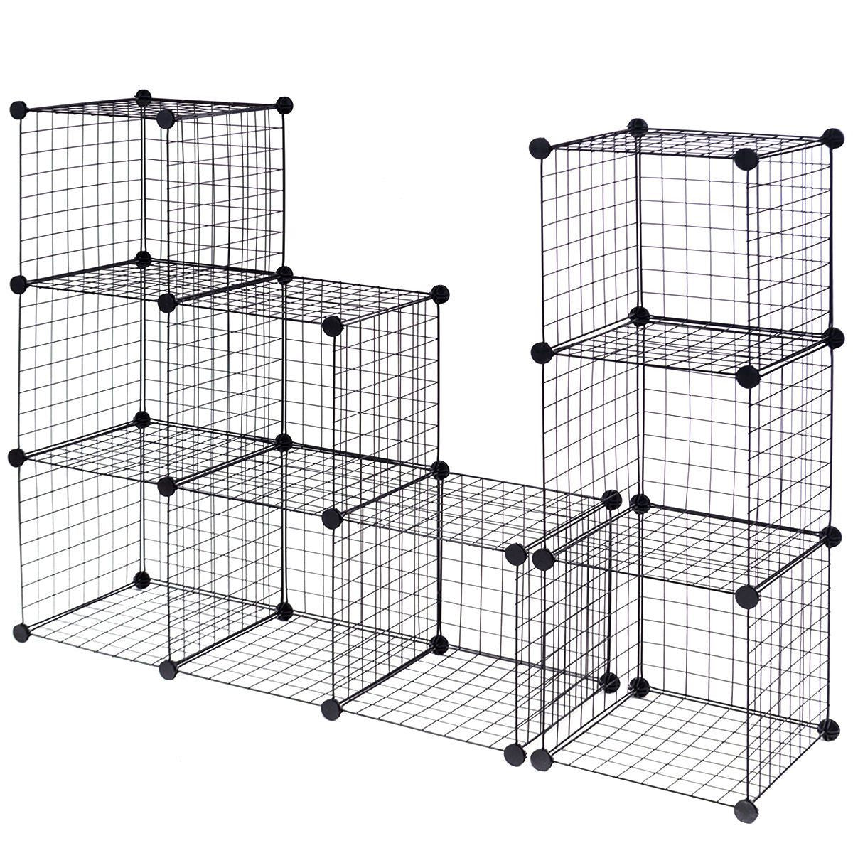 Wire Storage Cubes, 12-Cube Modular Metal Grid, Black