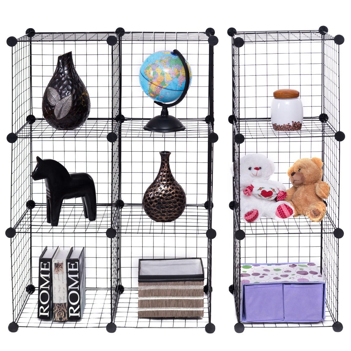 Wire Storage Cubes, 12-Cube Modular Metal Grid, Black