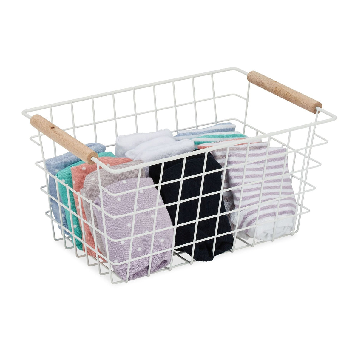 Wire basket with wooden handle
