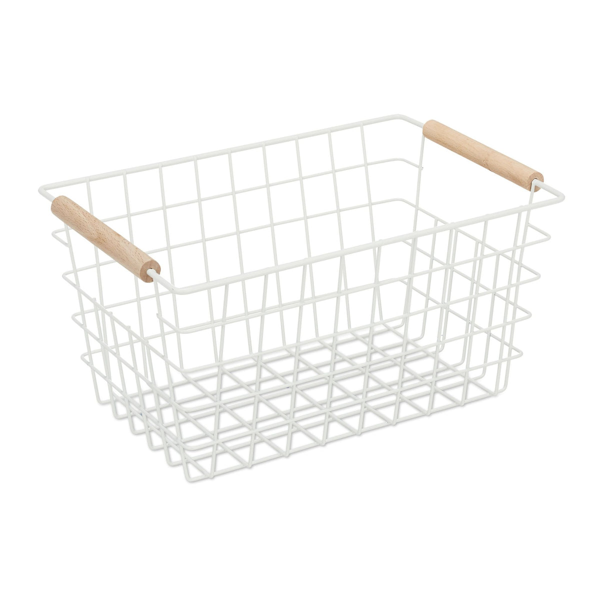 Wire basket with wooden handle